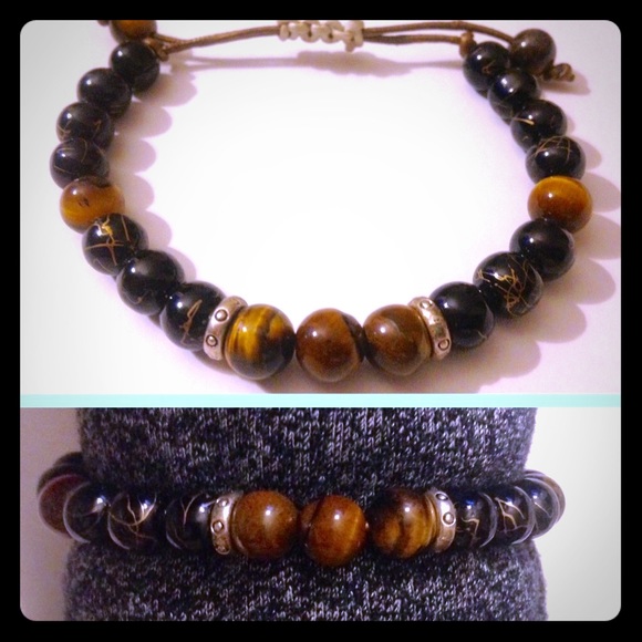 Mens Black Bead Bracelet - Picture 1 of 2